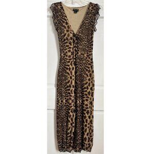 Guess Jeans Dress 90s Vintage Cheetah Leopard Print Midi Mesh V Neck Tie Small